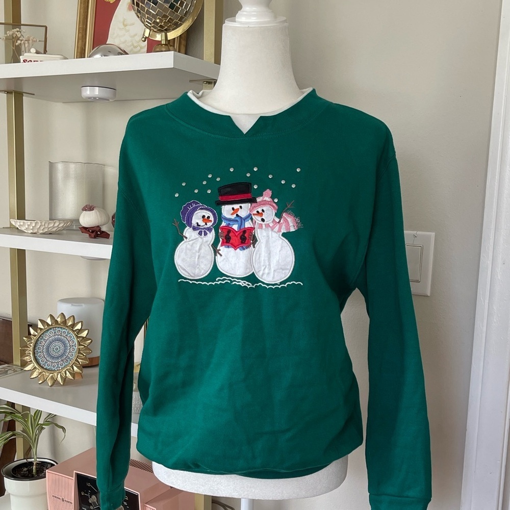 Vintage Green Snowman Sweatshirt Size L